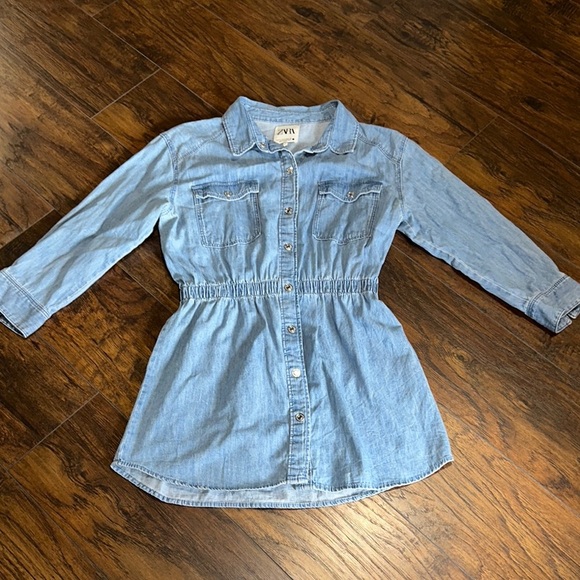 Zara Dresses & Skirts - Zara Denim Light Whitewashed Dull Fade Soft Denim Snap Elastic Waist Shirt Dress